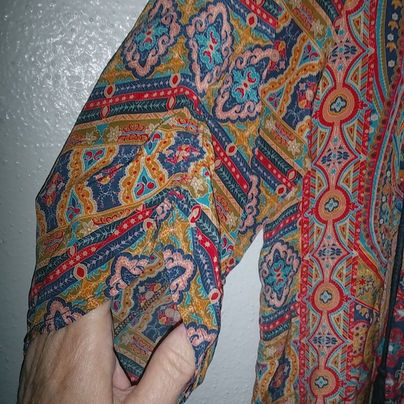 Tolani L Silk Boho Paisley Rich Colors Caftan Dress - Picture 6 of 11